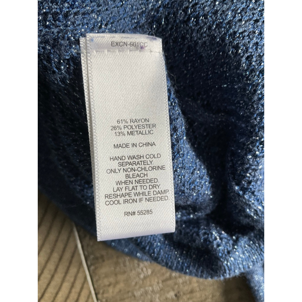 Express Metallic Blue Semi Sheer Knit Sweater Boxy Small Short Sleeve - Picture 6 of 7